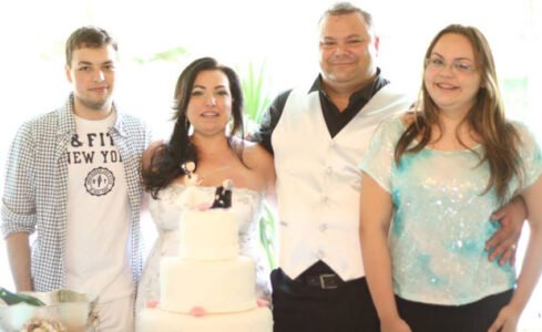 Christianne com seu filho Guilherme. Arnaldo com sua filha Giulia